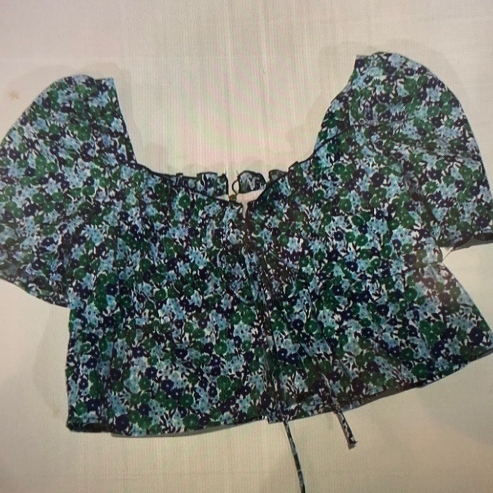 Floral Women's Top - Green and Blue